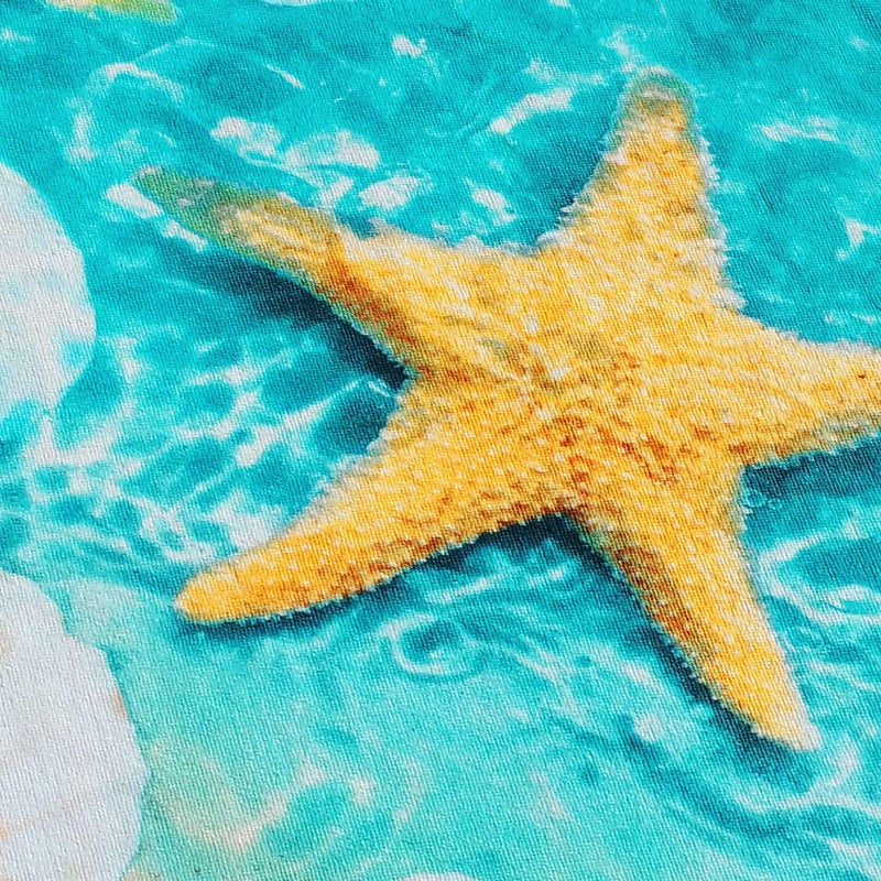 Softerry Starfish & Seashells Beach Towel 30 x 60 inch Velour Terry 100% Cotton, Blue and Sand - Image 3